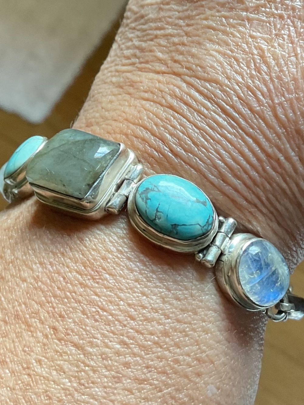 NWOT Sterling Silver 925 Turquoise Labradorite Moon Stone Bracelet - Picture 4 of 15